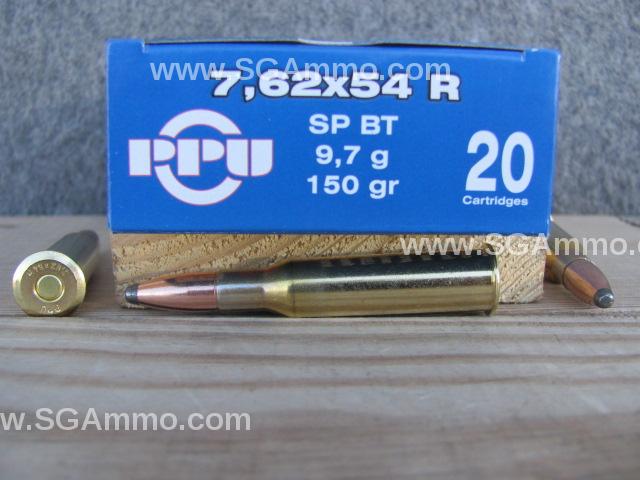 20 Round Box - 7.62x54R Soft Point 150 Grain Brass Case Non-Corrosive Prvi Partizan Ammo - PP76254S